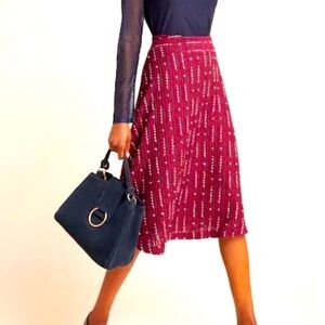 NWT Anthropologie Maeve‎ Burgundy Red Anisa Textured Midi Skirt Medium